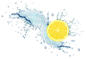 lemon slice water splash isolated on white