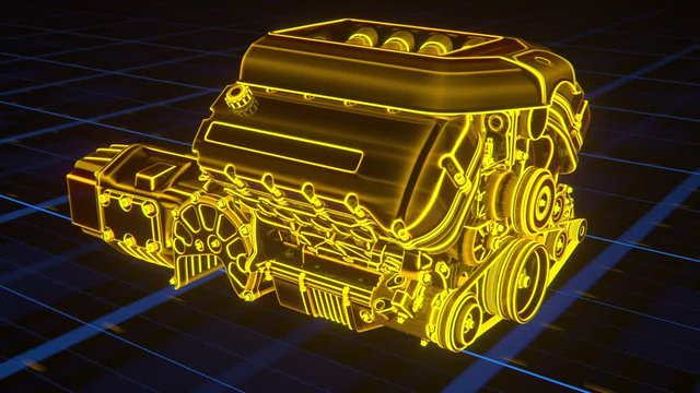 Working Car Internal Combustion Engine Scheme with chassis and wheels 3d render