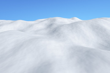 Fototapeta premium White snowy field with hills, winter landscape