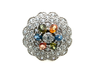 Ring with differet color gemstone on whit background