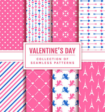 Valentine's Day seamless patterns set.