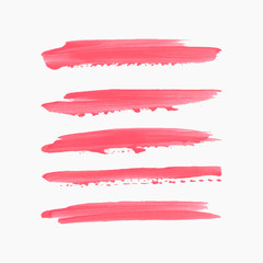 Pink brush strokes collection. Painted textured stripes set isolated. Vector background. 