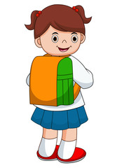 Illustration of Cute girl on his way to school