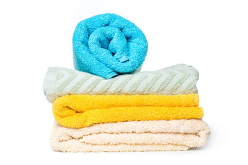 stack of towels isolated on white background.