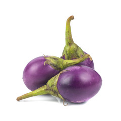 Thai purple eggplants or Brinjal Eggplant (Solanum melongena Linn.) isolated on a white background