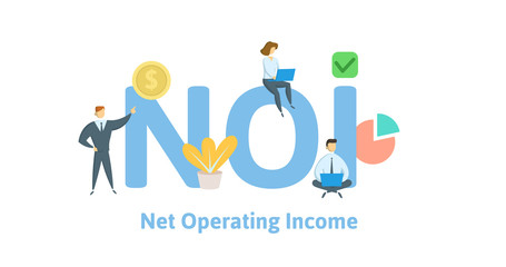 NOI, net operating income. Concept with keywords, letters and icons. Colored flat vector illustration. Isolated on white background.