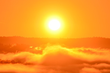 Mountain Mist in sunrise,mist on sunrise,mist over mountain during sunrise