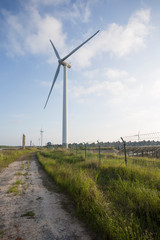 Solar panels and wind power, clean energy in nature