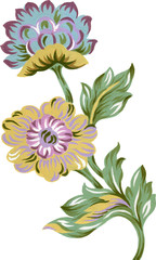 Watercolor Gouache Set of paisley eastern elements Abstract flowers and leaves colorful Bouquet hand paint