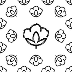 Cotton Flower Icon Seamless Pattern, Cotton Ball, Cotton Fiber Seamless Pattern