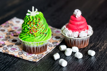 Tasty holiday cupcakes with marshmallow