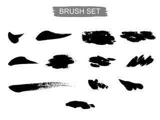 Set of black paint, ink brush strokes, brushes, lines.