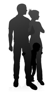 High quality and detailed silhouettes of a happy young family. Mother father and child