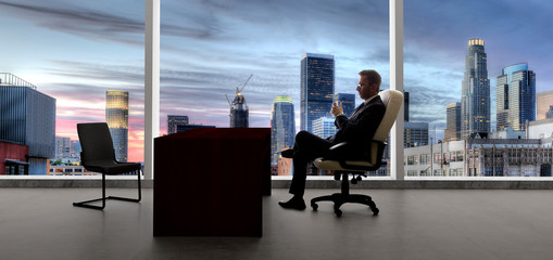 Businessman with an empty chair waiting for a late client in Los Angeles