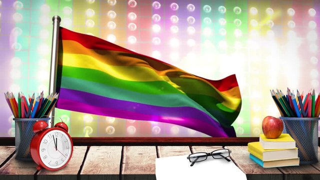 Rainbow flag and school desk