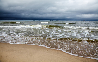 stormy baltic sea with ships