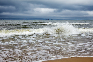 stormy baltic sea with ships