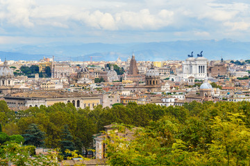 Fototapeta na wymiar Arial view of Rome city from Janiculum hill, Terrazza del Gianicolo. Rome. Italy