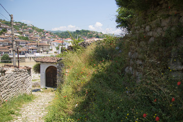 Fototapeta premium An alley that leads to an old, traditional Berat house, Albania.