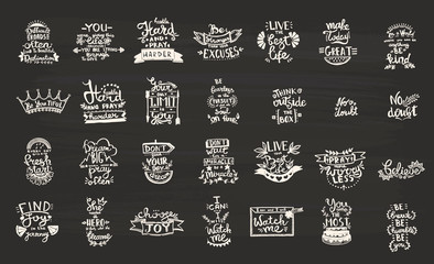 Vector Chalkboard phrase handwriting calligraphy. Black and white engraved ink art. solated quotes illustration element.