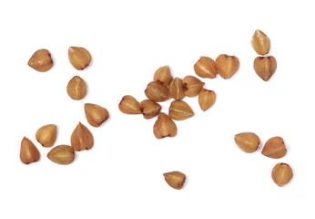 Buckwheat isolated on white background, macro top view