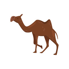 Flat vector icon of brown camel, side view. Desert mammal animal with one hump on the back