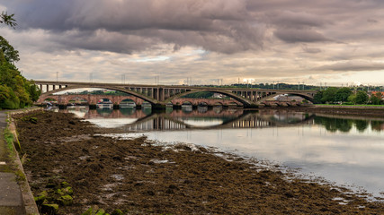 Royal Tweed Bridge and Berwick Bridge in the background, leading over the River Tweed in Berwick-Upon-Tweed, Northumberland, England, UK