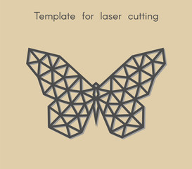 	
Template animal for laser cutting. Abstract geometric butterfly from triangle for cut. Stencil for decorative panel of wood, metal, paper. Vector illustration.