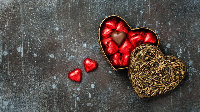 Heart Shaped Chocolate Candies In Gift Box