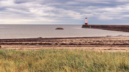 Meadow Haven and the Lighthouse in Berwick-upon-Tweed, Northumberland, England, UK - seen from the...