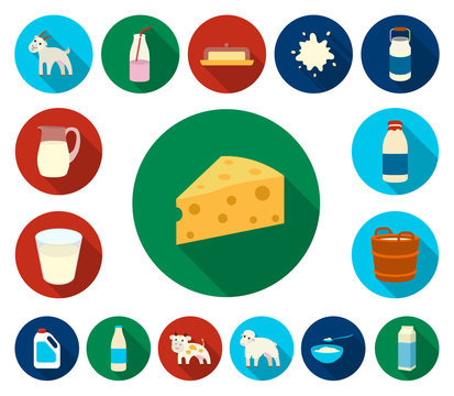 Milk product flat icons in set collection for design.Milk and food vector symbol stock web illustration.