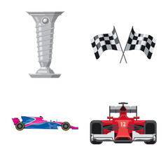 Isolated object of car and rally sign. Set of car and race stock symbol for web.
