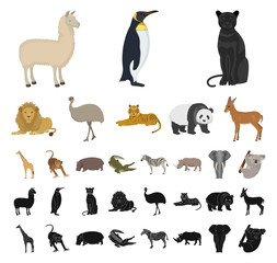 Toy animals cartoon, black icons in set collection for design. Bird, predator and herbivore vector symbol stock web illustration.