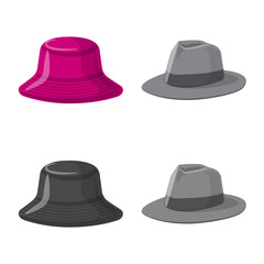 Vector design of headgear and cap symbol. Collection of headgear and accessory stock symbol for web.