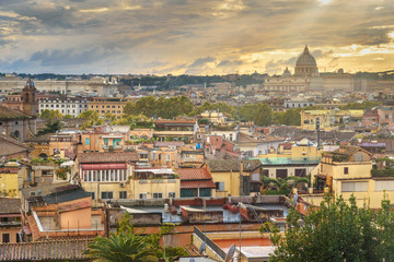 View on Rome with St. Peter's Basilica Vatican from Terrazza Viale del Belvedere. Italy