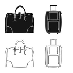 Vector design of suitcase and baggage logo. Set of suitcase and journey stock symbol for web.