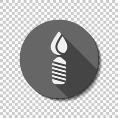 Burning candle icon. Sign of christmas or birthday. flat icon, long shadow, circle, transparent grid. Badge or sticker style