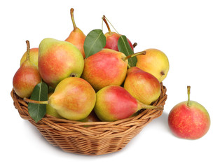 Pears in basket isolated on white