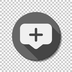 Obraz premium Plus in notification cloud, sign of add or reminder, social icon. flat icon, long shadow, circle, transparent grid. Badge or sticker style