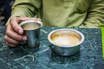 Traditional Indian Masala tea in metal cup