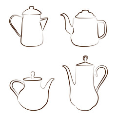 Set of four styles of tea pots