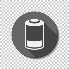 Low battery, technology icon. flat icon, long shadow, circle, transparent grid. Badge or sticker style