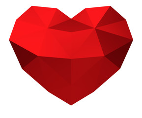 3D rendering. Red polygonal heart isolated on white background, valentines day