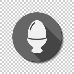 Boiled egg, icon of food. flat icon, long shadow, circle, transparent grid. Badge or sticker style