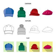Isolated object of headgear and cap sign. Set of headgear and accessory stock symbol for web.