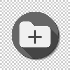 Obraz premium Folder with plus mark, business icon. flat icon, long shadow, circle, transparent grid. Badge or sticker style