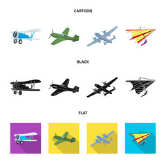 Vector design of plane and transport sign. Collection of plane and sky vector icon for stock.