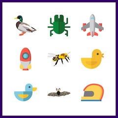 9 wing icon. Vector illustration wing set. bat and airplane icons for wing works