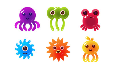 Sea creatures, collection of cute marine colorful bright glossy animal characters vector Illustration