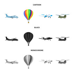 Obraz premium Vector design of plane and transport icon. Set of plane and sky stock vector illustration.